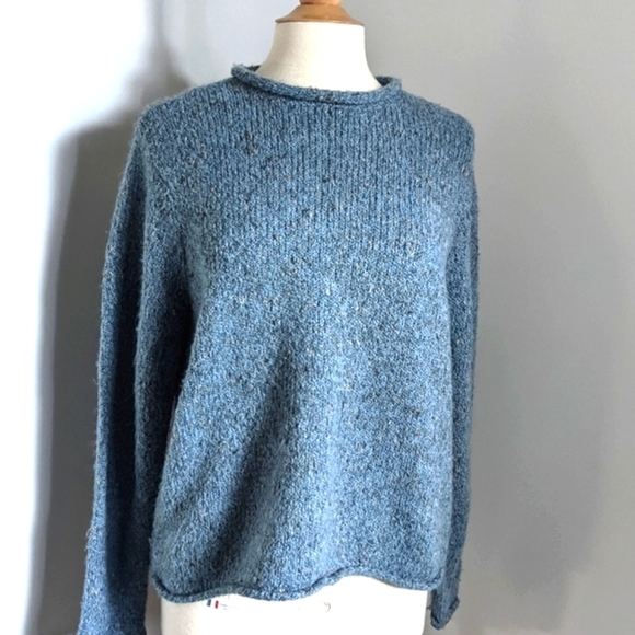 CHARTER Club Blue Wool Blend Boucle Rolled Edge Sweater L - Picture 5 of 11
